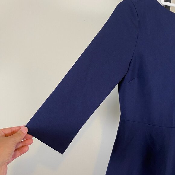 Zara Woman Long Sleeve Navy Blue Cross Strap Back Dress - Picture 8 of 13